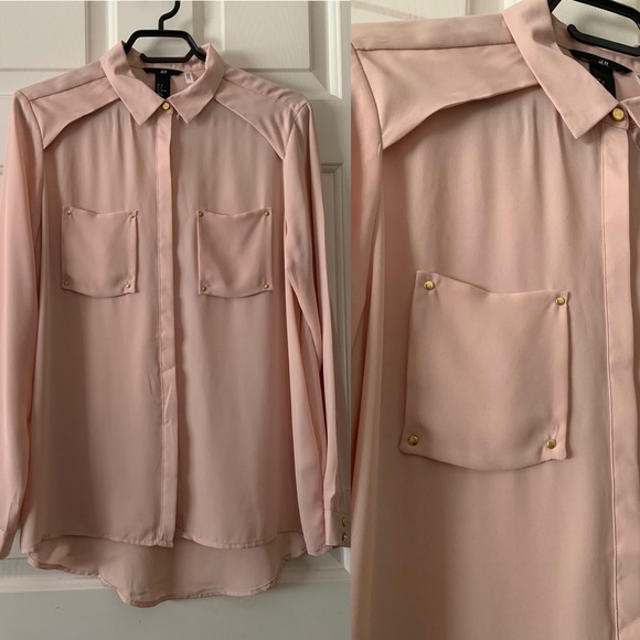 New H&M light pink shirt w/faux pockets - Picture 7 of 9